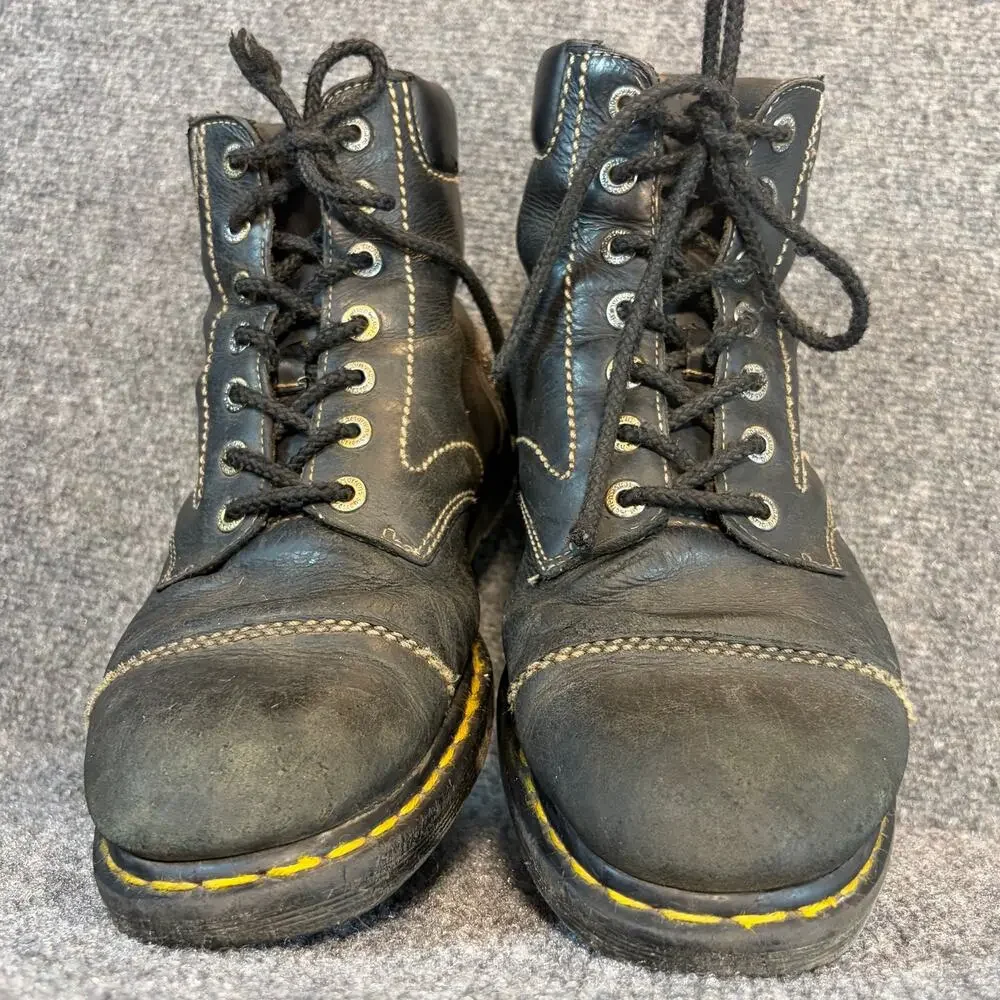 Dr. Martens Ranch Soft Cap Toe Black Leather Combat Ankle Boots Mens 11